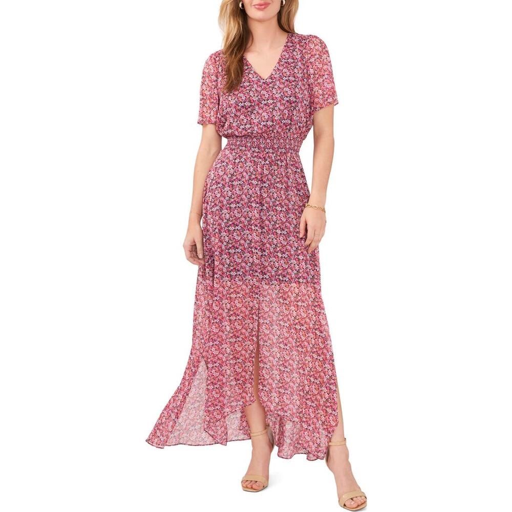 MSRP $99 MSK NWT MSK Floral Smocked Waist Flutter Sleeve Maxi Dress Size L